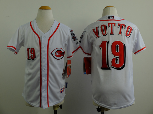 MLB Cincinnati Reds Youth #19 Votto White jerseys->youth mlb jersey->Youth Jersey